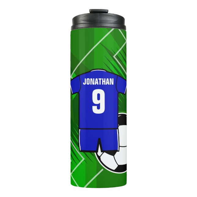 Termo Azul personalizado del jersey de fútbol con blanco (Anverso)