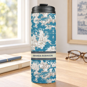 Termo Azul turquesa vintage monograma toile de jouy