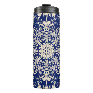 Termo Azul Vintage: Elegante patrón sin foco.