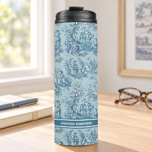 Termo azul vintage estampado toile de jouy