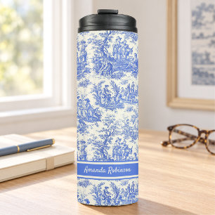 Termo Azul Vintage Toile de Jouy Campestre Francés