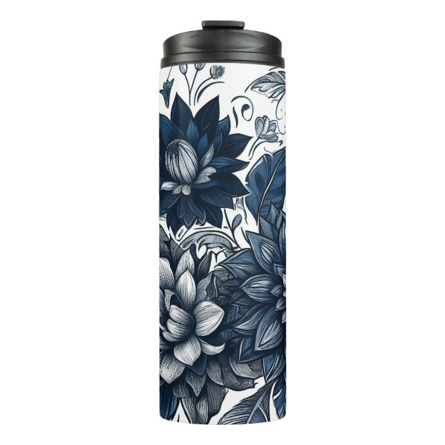 Termo Azul y Blanco Estampado Floral Bohemio (Anverso)