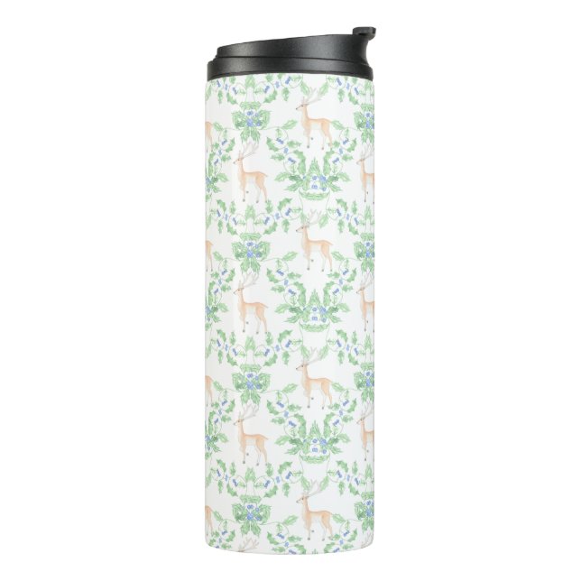 Termo Azul y verde Holly Trellis con ciervo (Rotado hacia la izquierda)