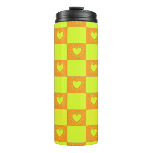 Termo Azulejo de cuadros naranja brillante verde con cor