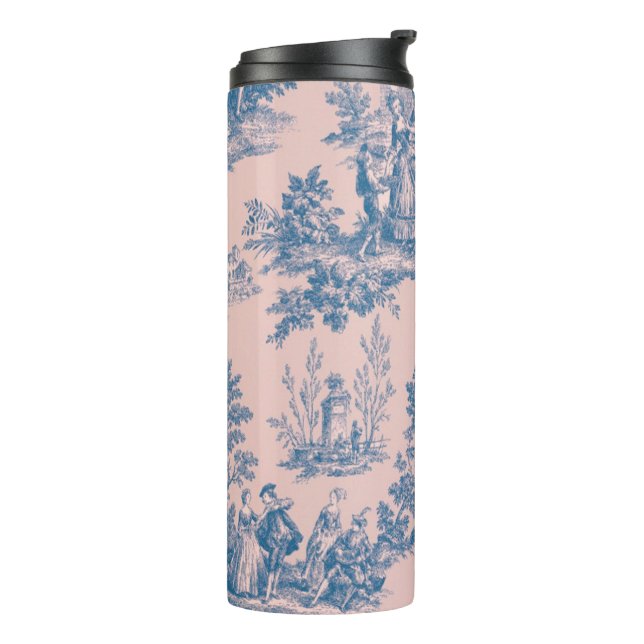 Termo Azulejos de jouy azul y rosa elegante (Rotado hacia la izquierda)