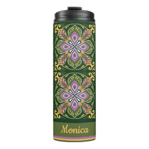 Termo Azulejos de oliva y lavanda con nombre