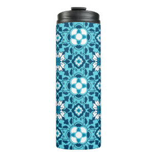 Termo Azulejos marroquíes florales, índigo, azul cielo y