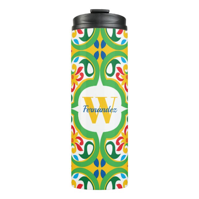 Termo 💛🧡💚 Azulejos, patrón decorativo, personalizado (Anverso)