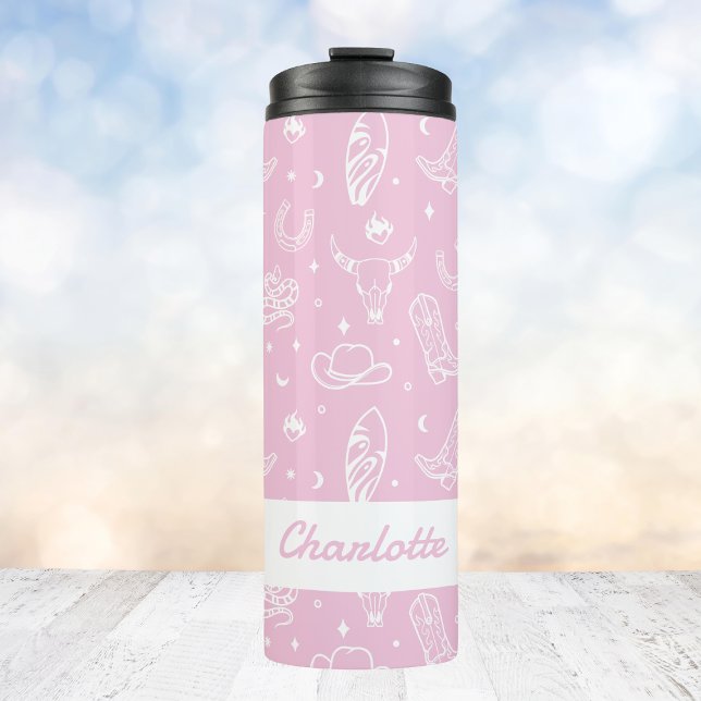 Termo Bachelorette de vaca rosada personalizada (Personalized Pink Coastal Cowgirl Bachelorette Thermal Tumbler
)