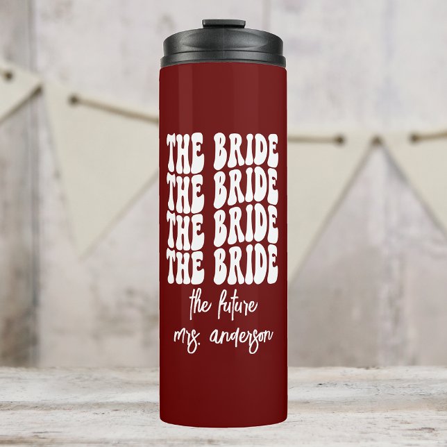 Termo Bachelorette personalizada Bride Red Groovy Retro (Subido por el creador)