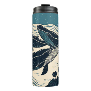Termo Ballenas Mar Océano Nova Scotia Linocut Café Tea