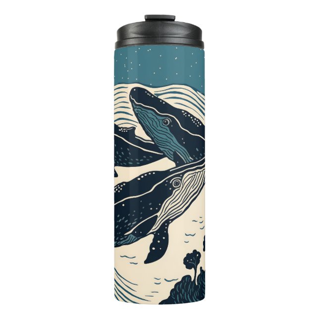 Termo Ballenas Mar Océano Nova Scotia Linocut Café Tea (Anverso)