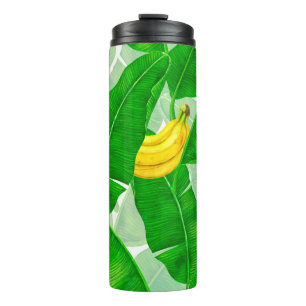 Termo Bananas y hojas diseño de acuarela