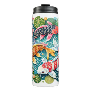 Termo Bañarse en Koi en un estanque lleno de Lotus
