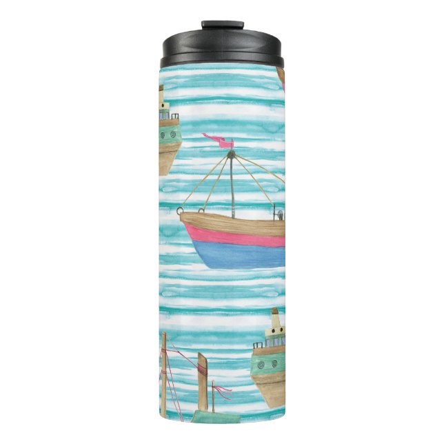 Termo Bandas De Barco: Patrón De Pintura De Acuarela. (Anverso)