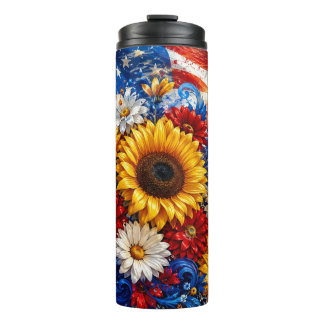 Termo Bandera Americana de Girasol Patriótica del 4 de J