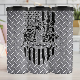 Termo Bandera Americana Herramientas Mecánicas de Paz Tu