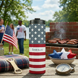 Termo Bandera Americana Patriótica con Nombre Personaliz