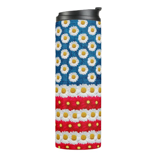 Termo Bandera Daisy Floral Americana Bandera Norteameric (Rotado hacia la izquierda)