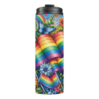 Termo Banderas del orgullo LGBTQIA+, arcos de lluvia y f