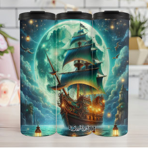 Termo Barco pirata bajo una luna gigante