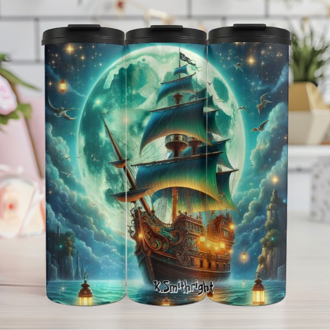 Termo Barco pirata bajo una luna gigante (Subido por el creador)