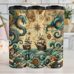 Termo Barco pirata y dragones marinos