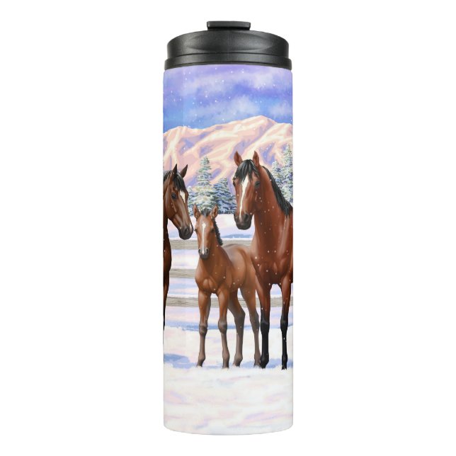 Termo Barrio Marrón de caballos en Nieve (Anverso)