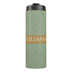 Termo Basil Green Gold Quatrefoil Personalizado