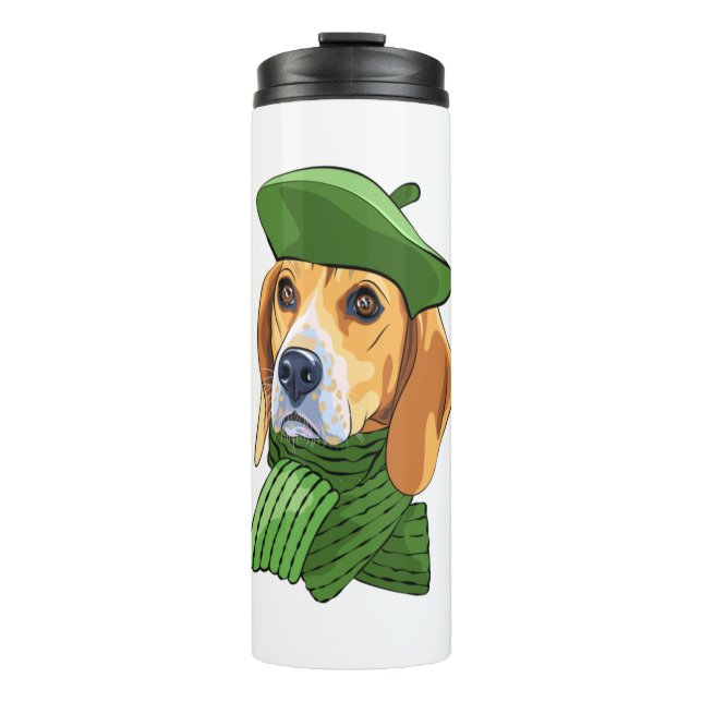 Termo Beagle de perro en boina verde francesa (Anverso)