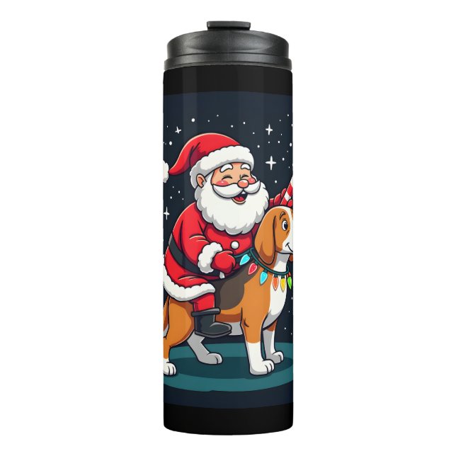 Termo Beagle Xmas iluminando a Santa Riding Perro Beagle (Anverso)