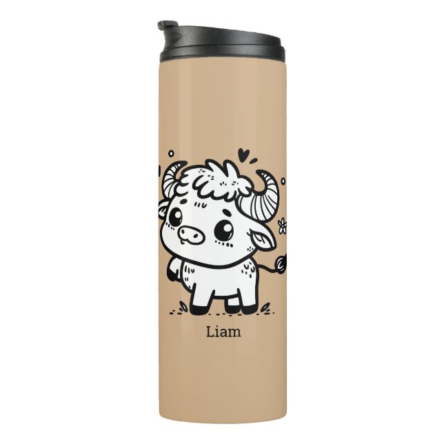 Termo Bebé de búfalo fluffy - Animal de la granja Kawaii (Rotado hacia la derecha)