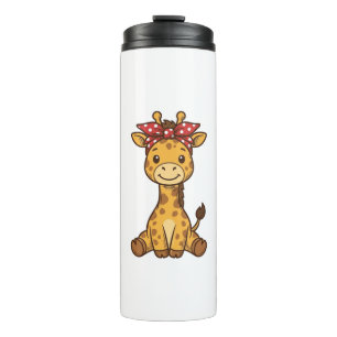 Termo Bebé jirafa linda con lazo diseño vectorial vintag