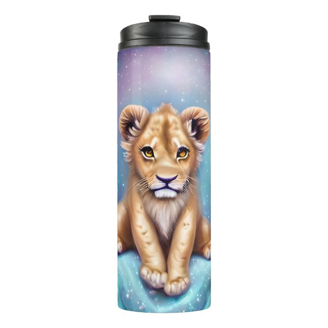 Termo Bebé lindo Lion Cub fondo nevado (Anverso)