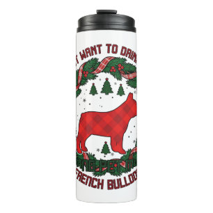 Termo Bebe Vino Bulldog Francés Perro Cuadro Rojo Navida