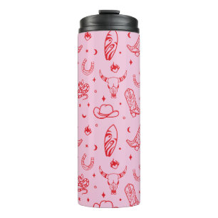Termo Bebidas calientes rojas rosadas de Cowgirl costera