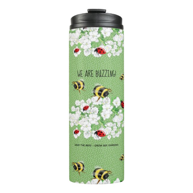Termo BEES y LadyBugs - Arte de LeahG Salvar las abejas (Anverso)