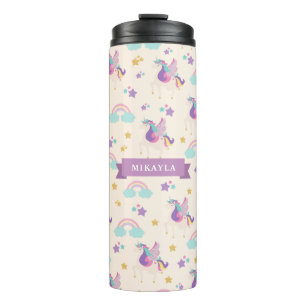 Termo Beige  Niños unicornios con arcoiris