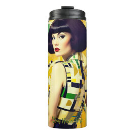 Termo Belleza geométrica retro años 60 amarillo verde