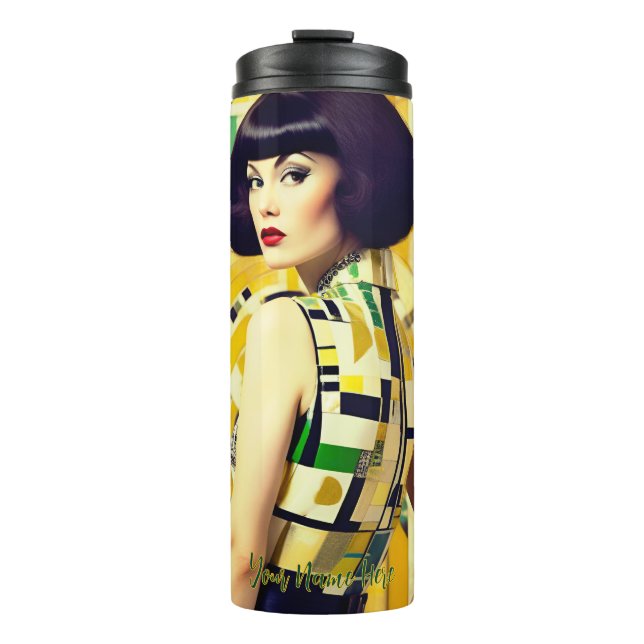 Termo Belleza geométrica retro años 60 amarillo verde  (Anverso)