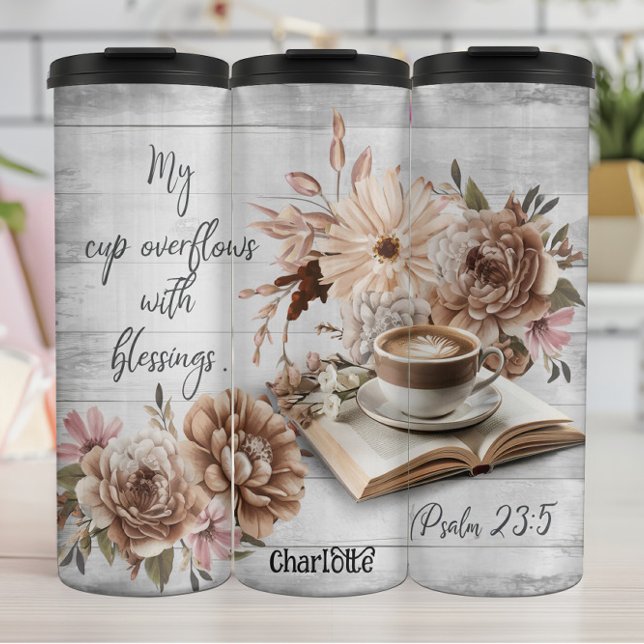 Termo Bendiciones: Café, Escritura, Flores Rústicas (Subido por el creador)