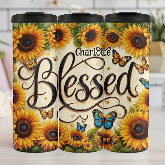 Termo Bendita: Los girasoles y las mariposas irradian (Subido por el creador)