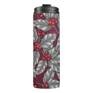Termo Berry holly, hojas grises en rojo oscuro