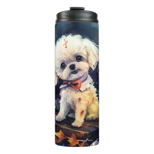 Termo Bichon Frise de Halloween con calabazas aterradora