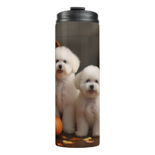 Termo Bichon Frise Puppy Calabaza deslumbrante de otoño