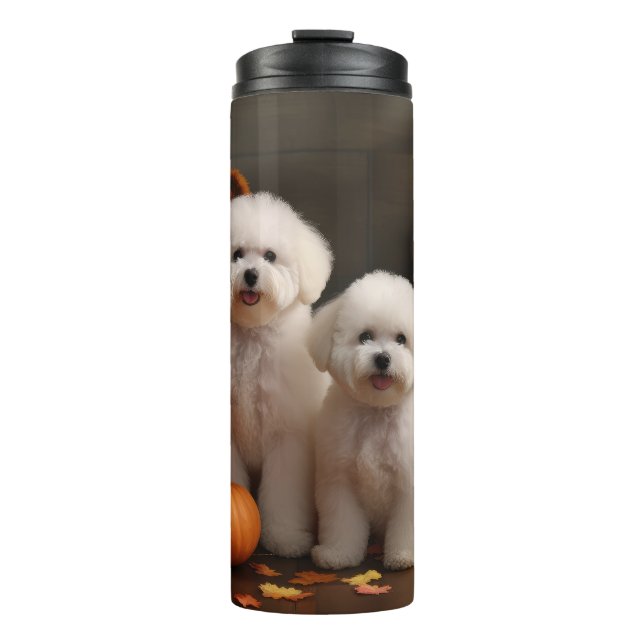 Termo Bichon Frise Puppy Calabaza deslumbrante de otoño (Anverso)