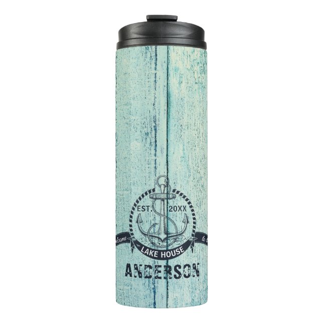 Termo Bienvenidos a Lake House Blue Wood (Anverso)