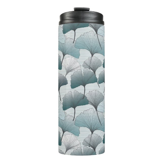 Termo Biloba de gingko, patrón azul transparente. (Anverso)
