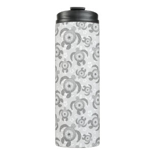 Termo Black and White Honu Sea Turtles Hibiscus Flowers