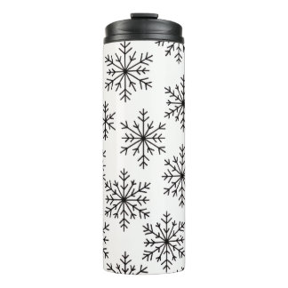 Termo Black and White Snowflake Pattern Thermal Tumbler